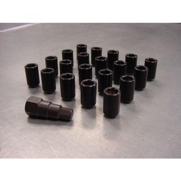 12x1.5 Steel Lug Nuts 20 pcs Set Lock Key Black Tuner Lugs Open End Honda Lexus #4 image