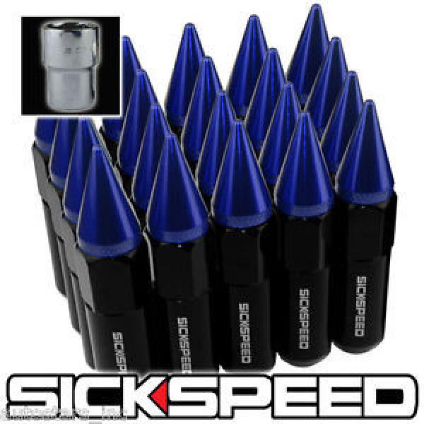 SICKSPEED 20 PC BLACK/BLUE SPIKED 60MM EXTENDED LOCKING LUG NUTS 14X1.5 L19 #1 image