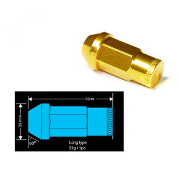 Type-4 50mm Wheel Rim Closed End Lug Nuts 20 PCS Set M12 X 1.5 GOLD w/ LOCK #2 image