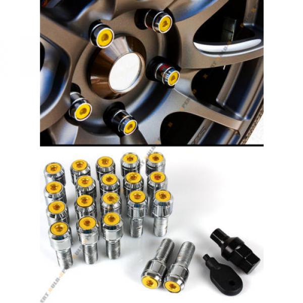 20 Pcs M14 X 1.5 Chrome Wheel Lug Nut Bolts W/ Gold Lock Caps+Key+Socket For VW #1 image