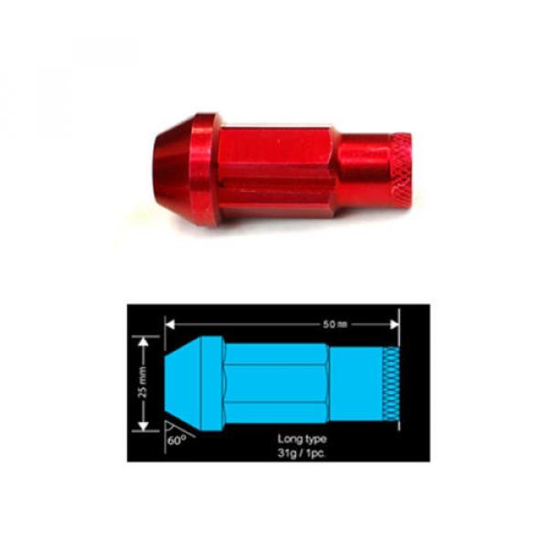 Type-4 50mm Wheel Rim Closed End Lug Nuts 20 PCS Set M12 X 1.5 RED w/ LOCK #3 image