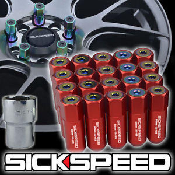 20 RED/NEOCHROME CAPPED ALUMINUM EXTENDED 60MM LOCKING LUG NUTS WHEEL 12X1.5 L07 #1 image