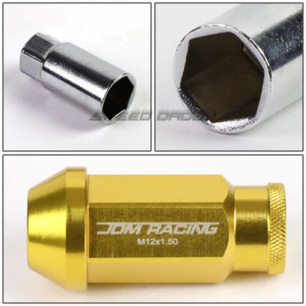 20X RACING RIM 50MM OPEN END ANODIZED WHEEL LUG NUT+ADAPTER KEY GOLD #5 image