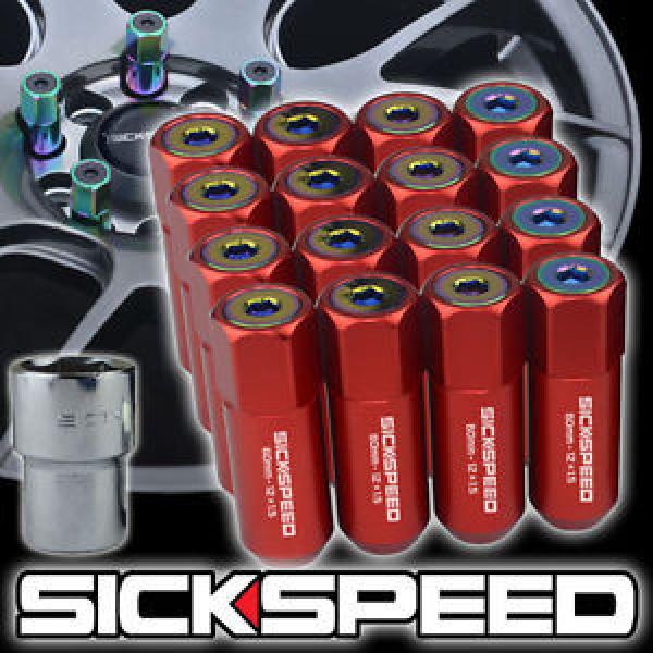 16 RED/NEO CHROME CAPPED ALUMINUM 60MM EXTENDED LOCKING LUG NUTS 12X1.5 L16 #1 image