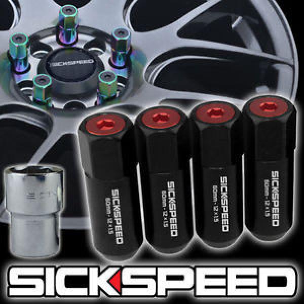 4 BLACK/RED CAPPED ALUMINUM EXTENDED TUNER LOCKING LUG NUTS WHEELS 12X1.5 L20 #1 image