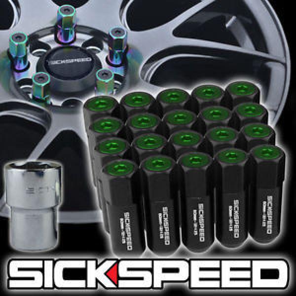 20 BLACK/GREEN CAPPED ALUMINUM 60MM EXTENDED TUNER LOCKING LUG NUTS 12X1.5 L07 #1 image