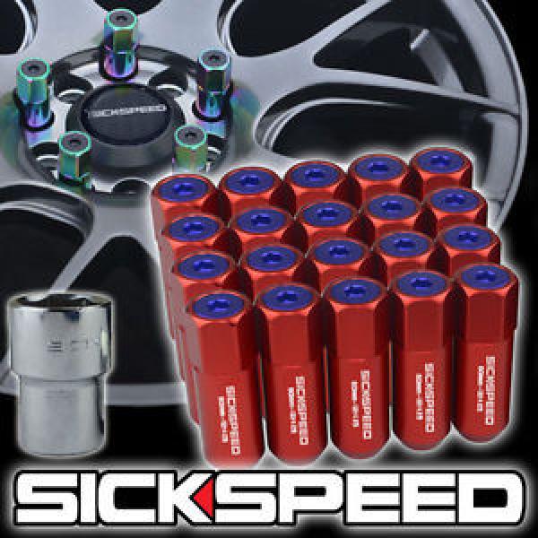 20 RED/BLUE CAPPED ALUMINUM EXTENDED 60MM LOCKING LUG NUTS WHEELS 12X1.5 L07 #1 image
