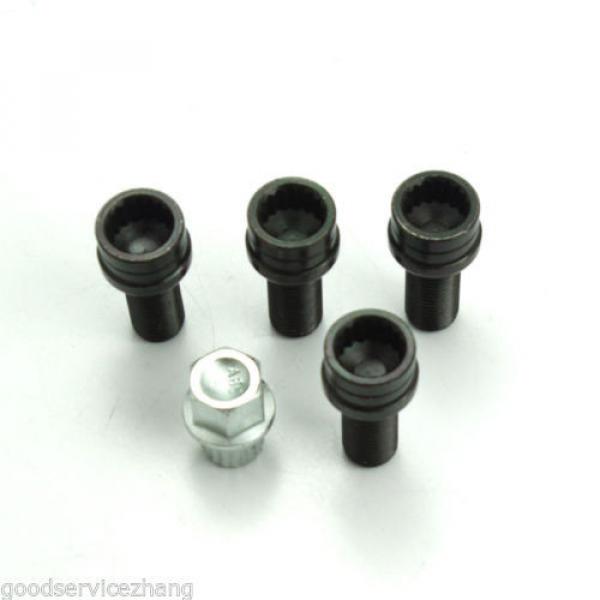 4+1 17mm BLACK STEEL Wheel Bolt &amp; Lock Lug Nut Set WITH KEY For VW Golf  Audi #2 image