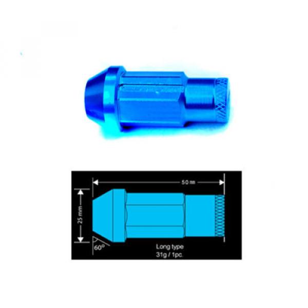 Type-4 50mm Wheel Rim Closed End Lug Nuts 20 PCS Set M12 X 1.5 BLUE w/ LOCK #3 image