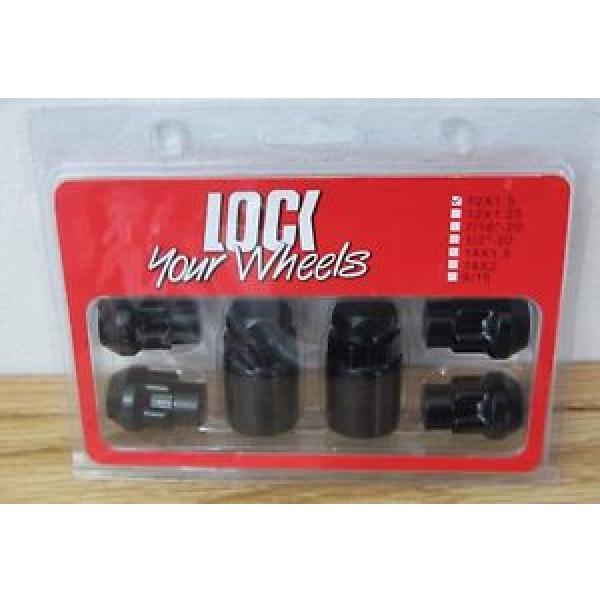 4PC 12X1.5 BLACK STEEL ACORN LUG NUT LOCK SET W/ 2 KEYS FOR CONE SEAT #1 image
