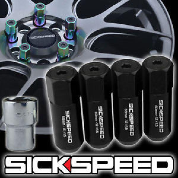 4 BLACK CAPPED ALUMINUM EXTENDED TUNER LOCKING LUG NUTS FOR WHEELS 12X1.5 L20 #1 image