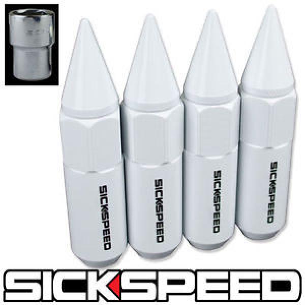 SICKSPEED 4 PC WHITE SPIKED 60MM EXTENDED TUNER LOCKING LUG NUTS 1/2x20 L25 #1 image