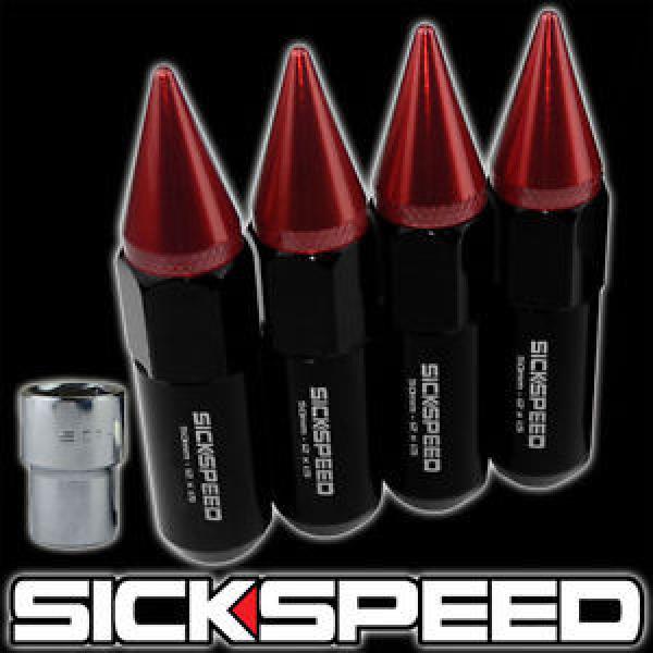 SICKSPEED 4 PC BLACK/RED SPIKED 60MM EXTENDED TUNER LOCKING LUG NUTS 1/2x20 L25 #1 image