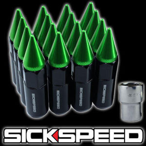 16 BLACK/GREEN SPIKED ALUMINUM 60MM EXTENDED LOCKING LUG NUTS WHEELS 12X1.5 L16 #1 image