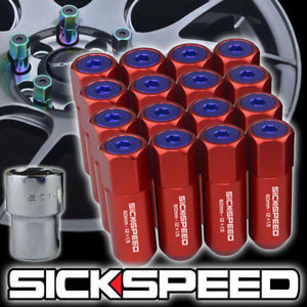 16 RED/BLUE CAPPED ALUMINUM 60MM EXTENDED LOCKING LUG NUTS WHEELS 12X1.5 L16 #1 image