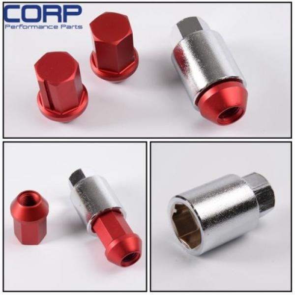 JDM 12X1.5MM 20 Pieces Aluminum Closed Ended Lug Nuts with Locking Key Red #3 image