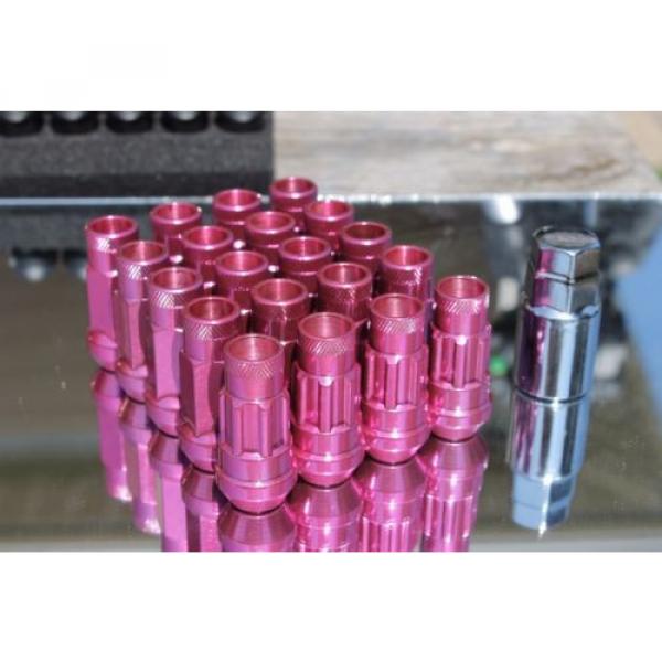 SYNERGY 12X1.5 20PC OPEN END STEEL EXTENDED LUG NUTS PINK LOCK+KEY #1 image