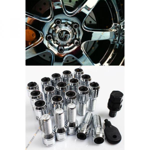 20 Pcs M14 X 1.5 Chrome Wheel Lug Nut Bolts W/ Black Lock Caps+Key+Socket For VW #1 image