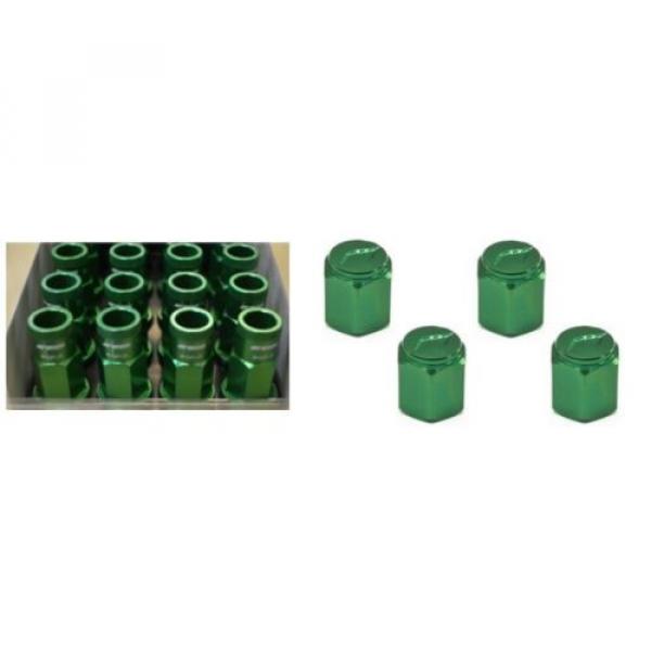 WORK Open End Racing Lock Nuts 12x1.25 And 4pcs Air Valve Caps Green Value Set #2 image