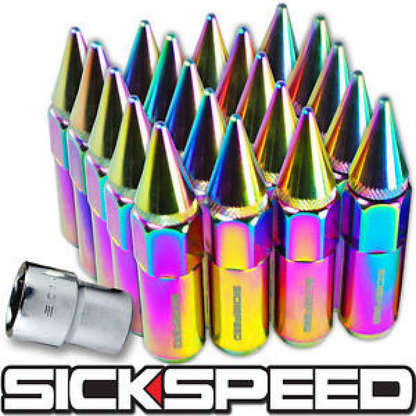 SICKSPEED 20 PC NEO CHROME SPIKED 60MM EXTENDED LOCKING LUG NUTS LUGS 1/2x20 L22 #1 image