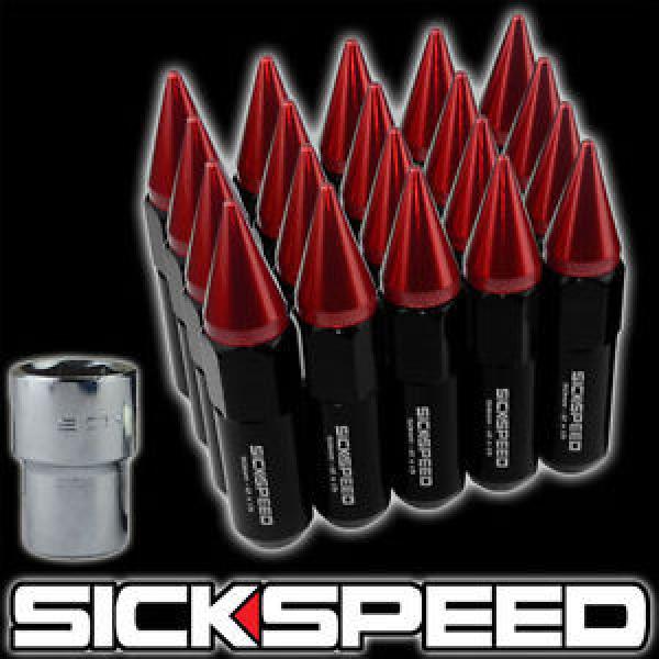 SICKSPEED 20 PC BLACK/RED SPIKED ALUMINUM  LOCKING 60MM LUG NUTS 12X1.25 L12 #1 image