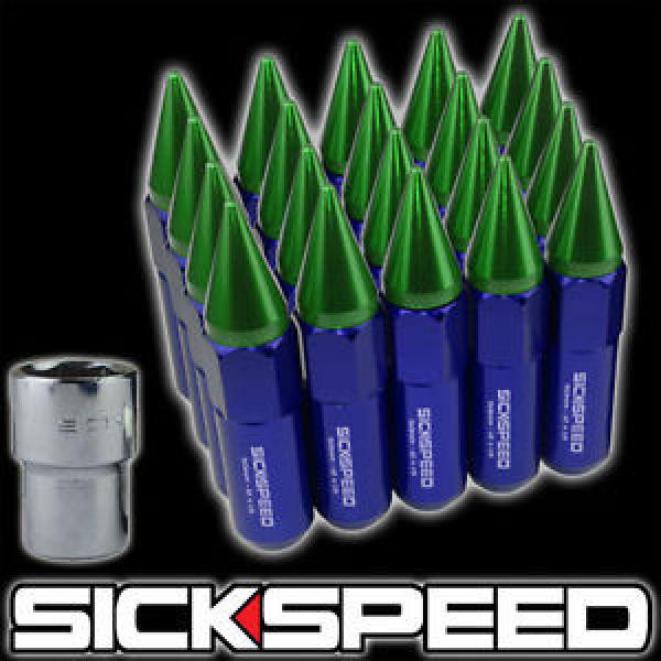 20 BLUE/GREEN SPIKED ALUMINUM EXTENDED 60MM LOCKING LUG NUTS WHEELS 12X1.5 L07 #1 image