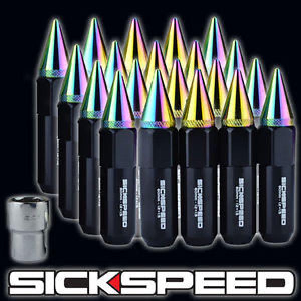 SICKSPEED 20 PC BLACK/NEO CHROME SPIKED ALUMINUM LOCKING LUG NUTS 12X1.25 L12 #1 image