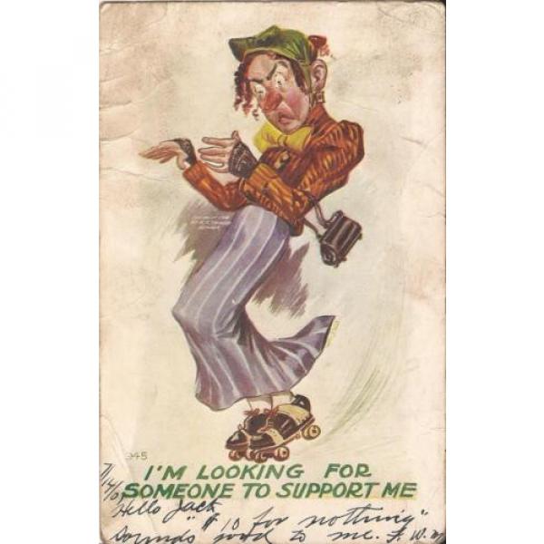 EMBOSSED COMIC - &#034;Looking for Someone to Support Me&#034; - 1907 Wife, Roller Skates #1 image